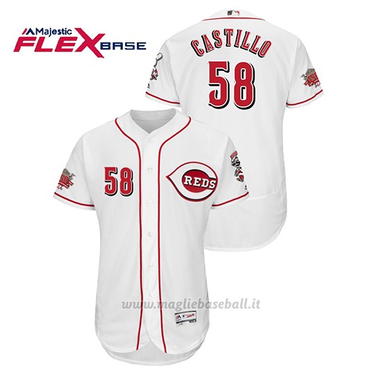 Maglia Baseball Uomo Cincinnati Reds Luis Castillo 150th Aniversario Patch Flex Base Bianco